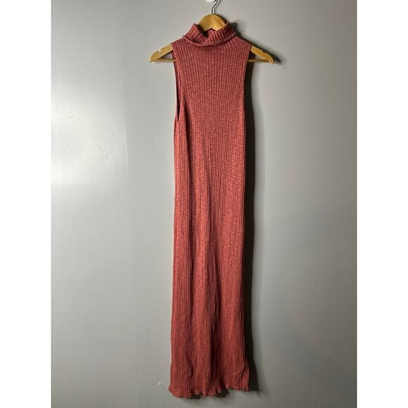 Free People Beach Solari Ribbed Mock Neck Maxi Dress Women’s XS Pink Linen Blend - Picture 2 of 8